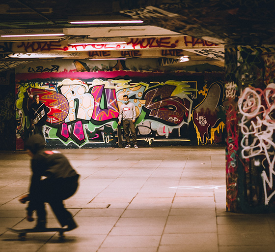 Skateboarder cruises around Southbank, London